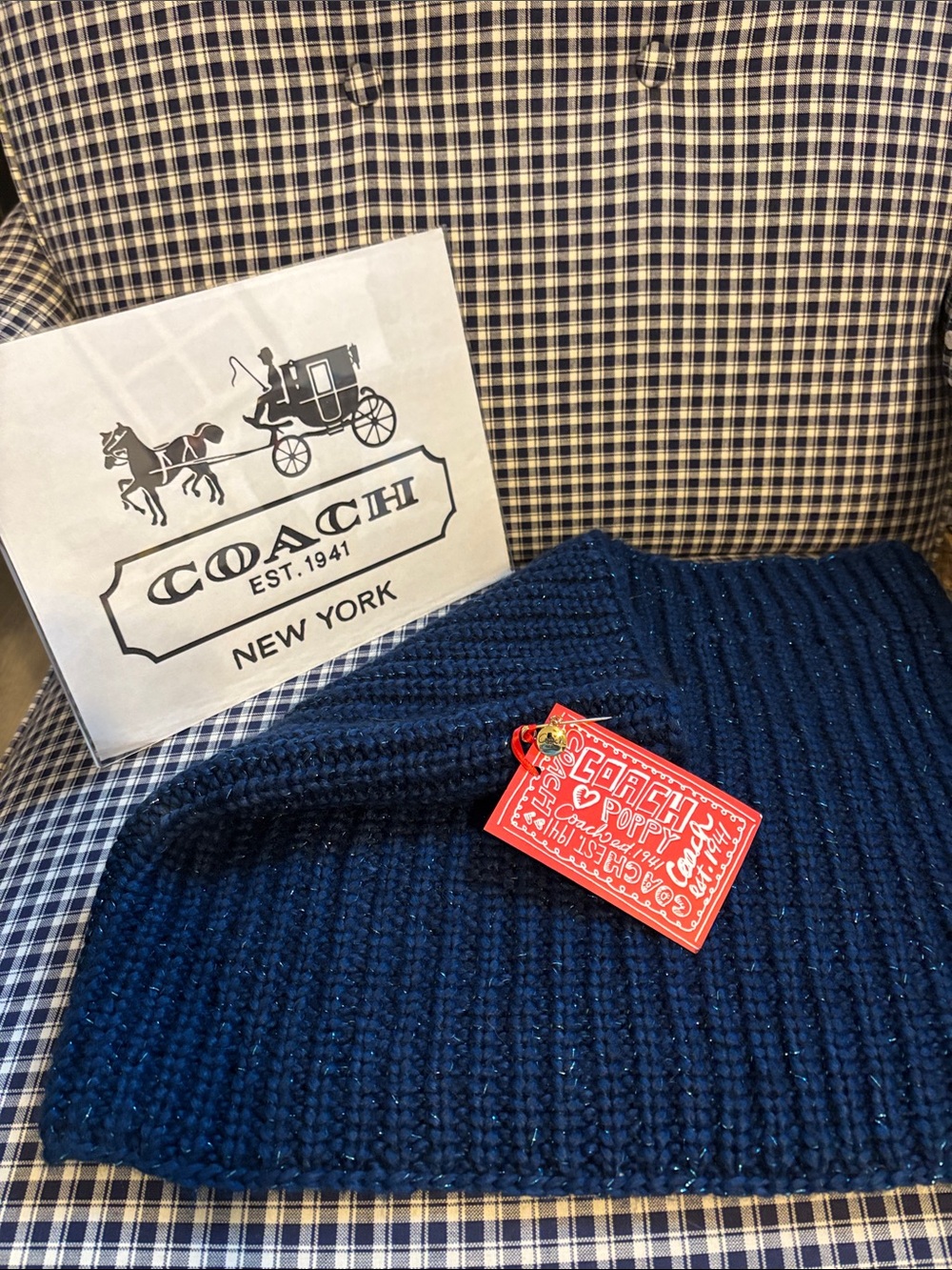 Coach poppy Dark Blue sparkle Ribbed scarf/muffler
